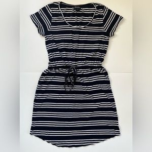 Lucky Brand mid length striped jersey cotton summer dress w/drawstring sz small